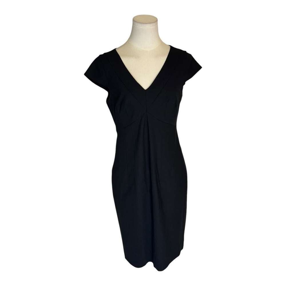 BANANA REPUBLIC Black Sheath Dress Short Sleeve Wool Work Business Party Size 6